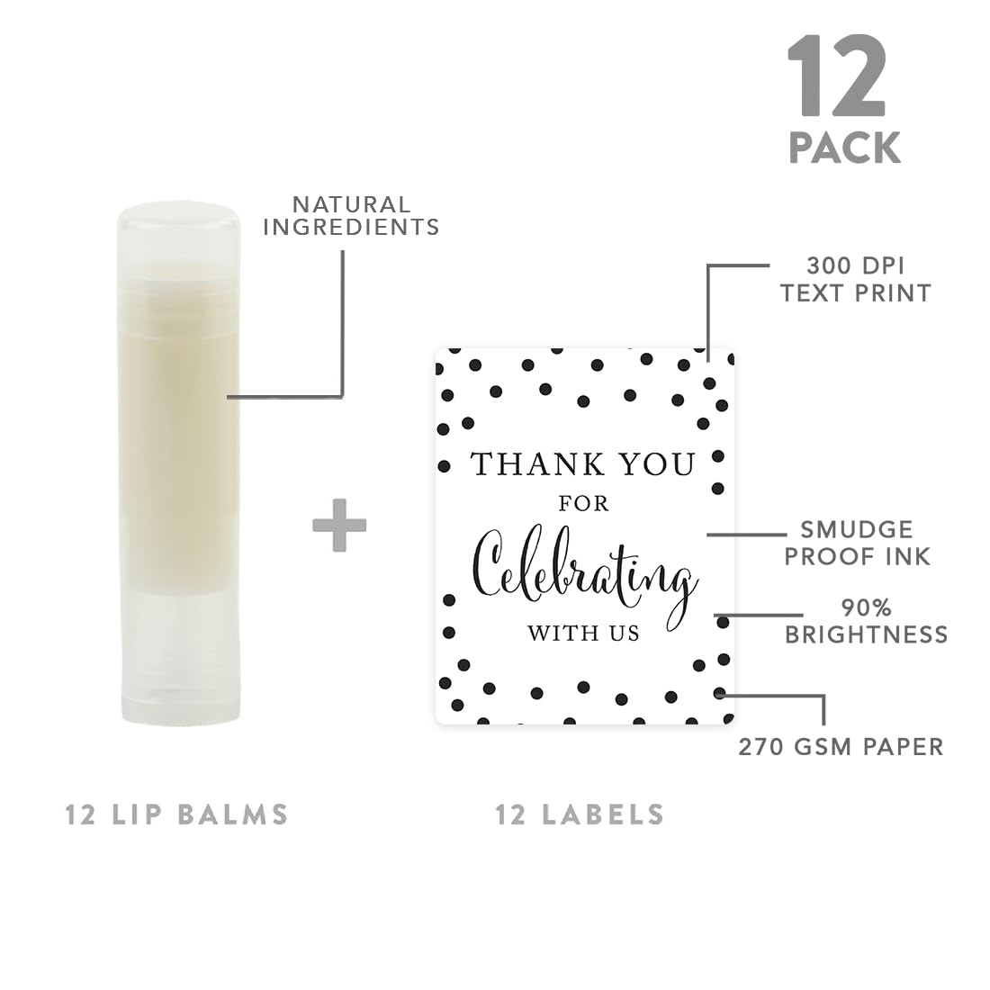 Andaz Press Bridal Shower Lip Balm Favors – Black & White Modern 12-Pack