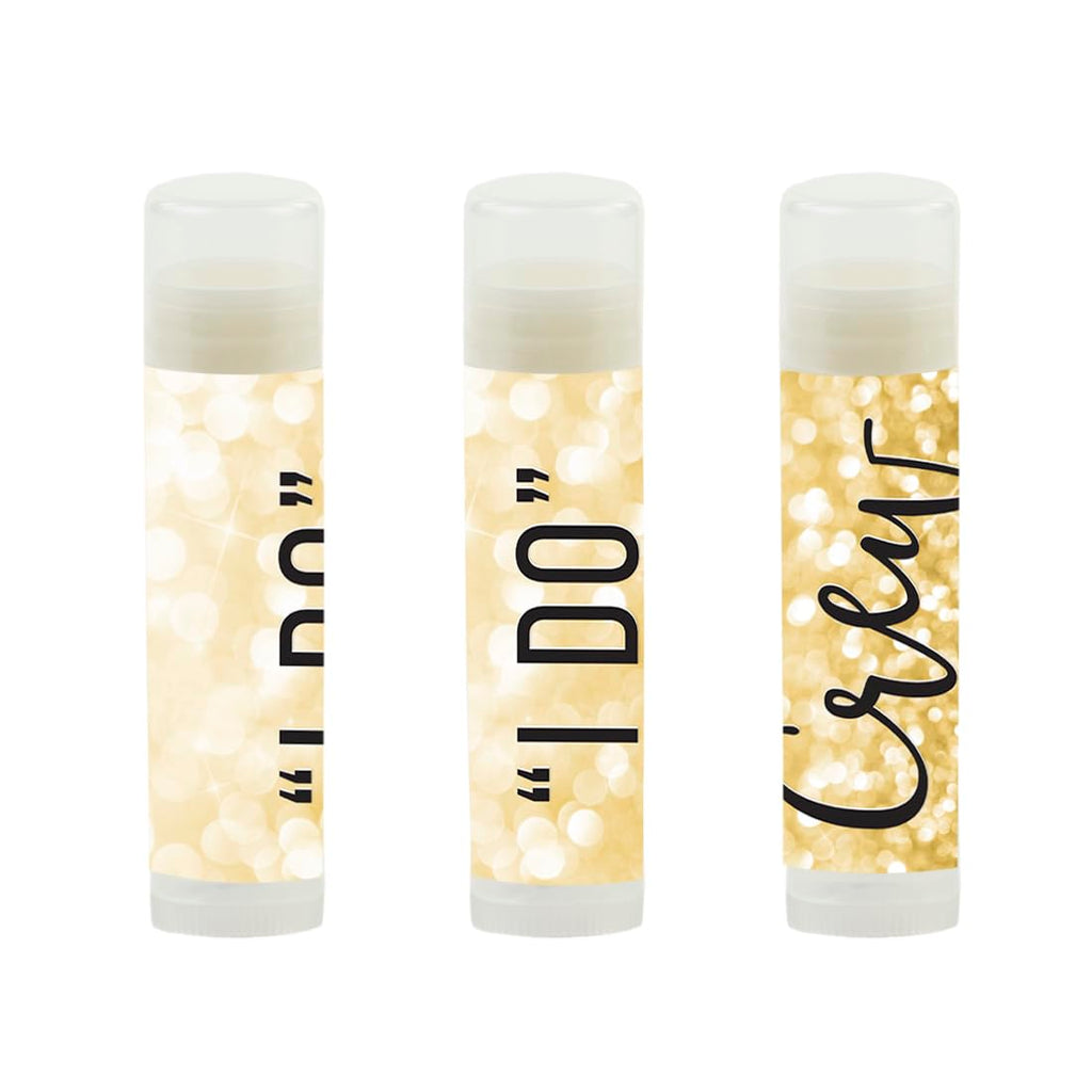 Andaz Press Bridal Shower Lip Balm Favors — Faux Gold Glitter, 'I Do' Crew, 12-Pack