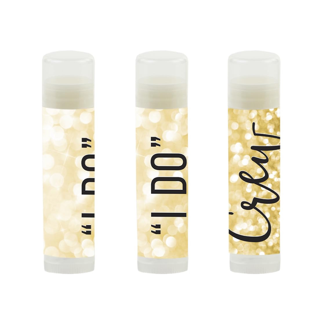 Andaz Press Bridal Shower Lip Balm Favors — Faux Gold Glitter, 'I Do' Crew, 12-Pack