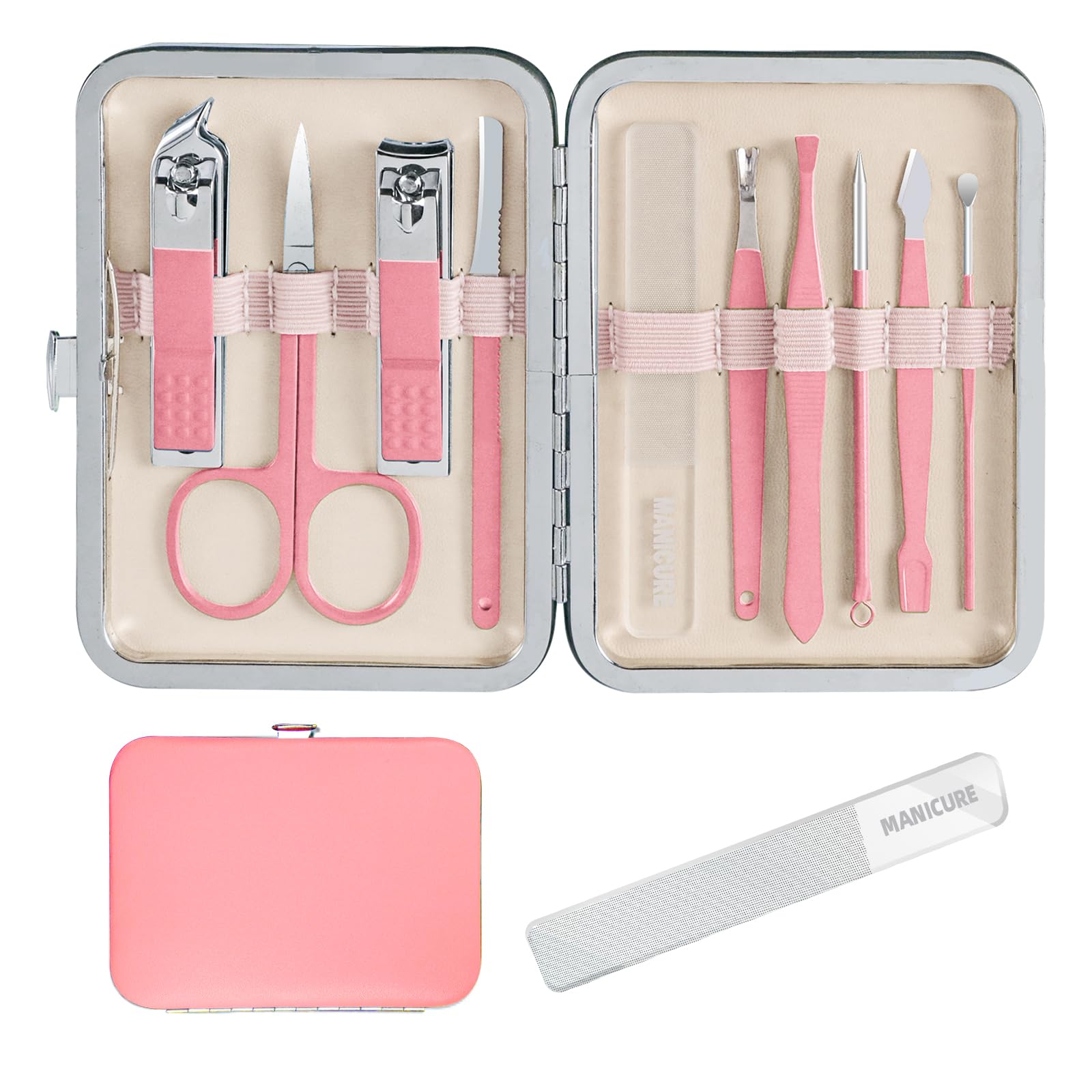 Andrea 10-in-1 Professional Manicure Kit for Women – Nail & Grooming Set with Pink Travel Case