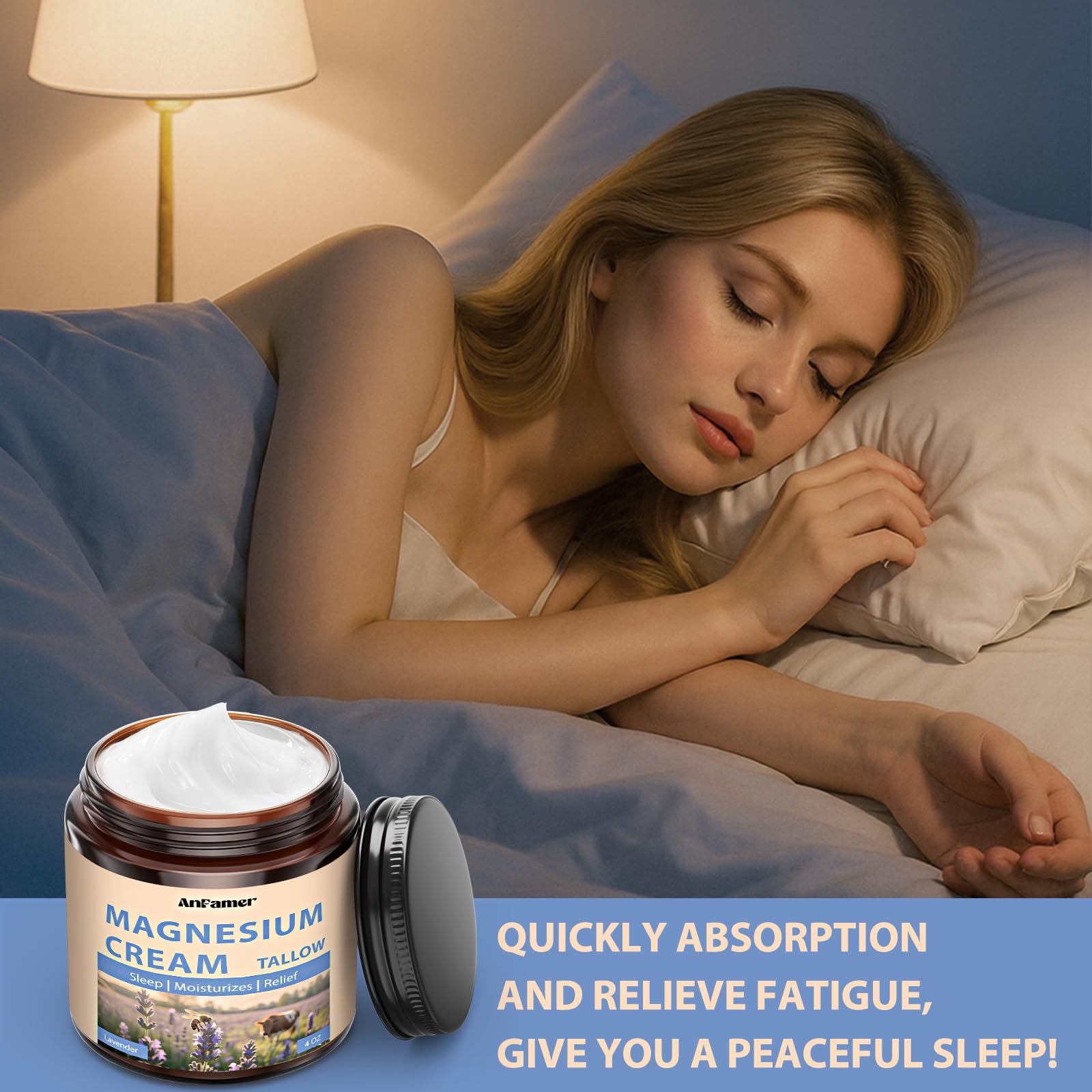 AnFamer Magnesium Cream for Sleep — Lavender Nighttime Hydration & Muscle Soothing