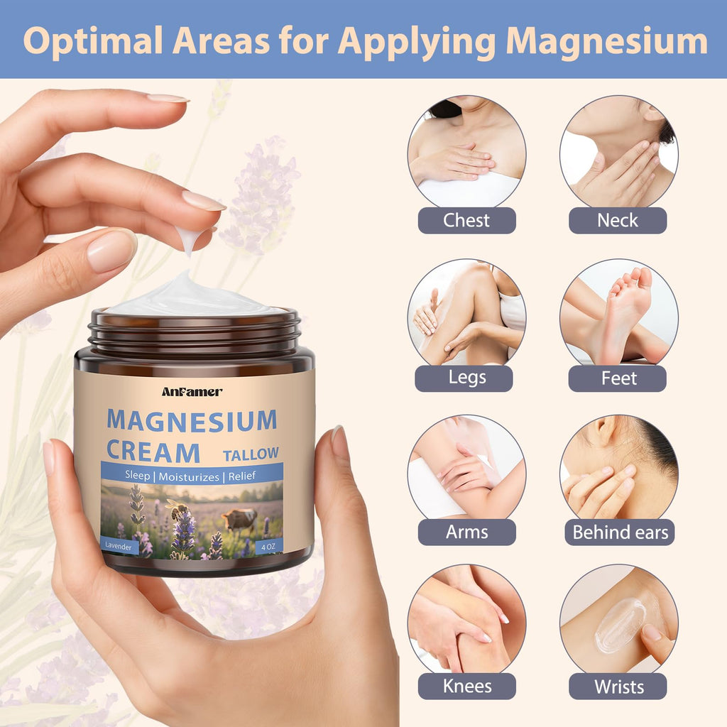 AnFamer Magnesium Cream for Sleep — Lavender Nighttime Hydration & Muscle Soothing