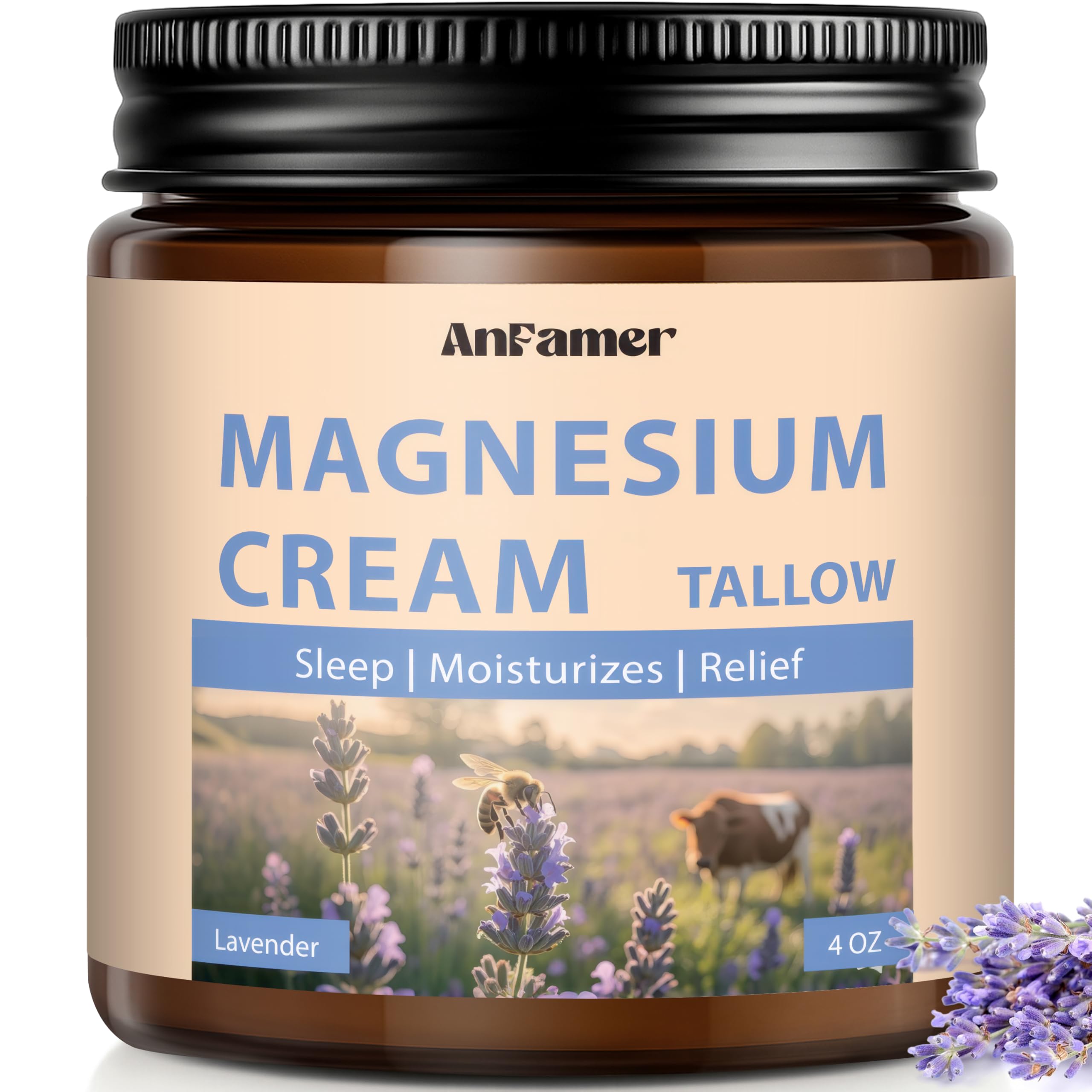 AnFamer Magnesium Cream for Sleep — Lavender Nighttime Hydration & Muscle Soothing