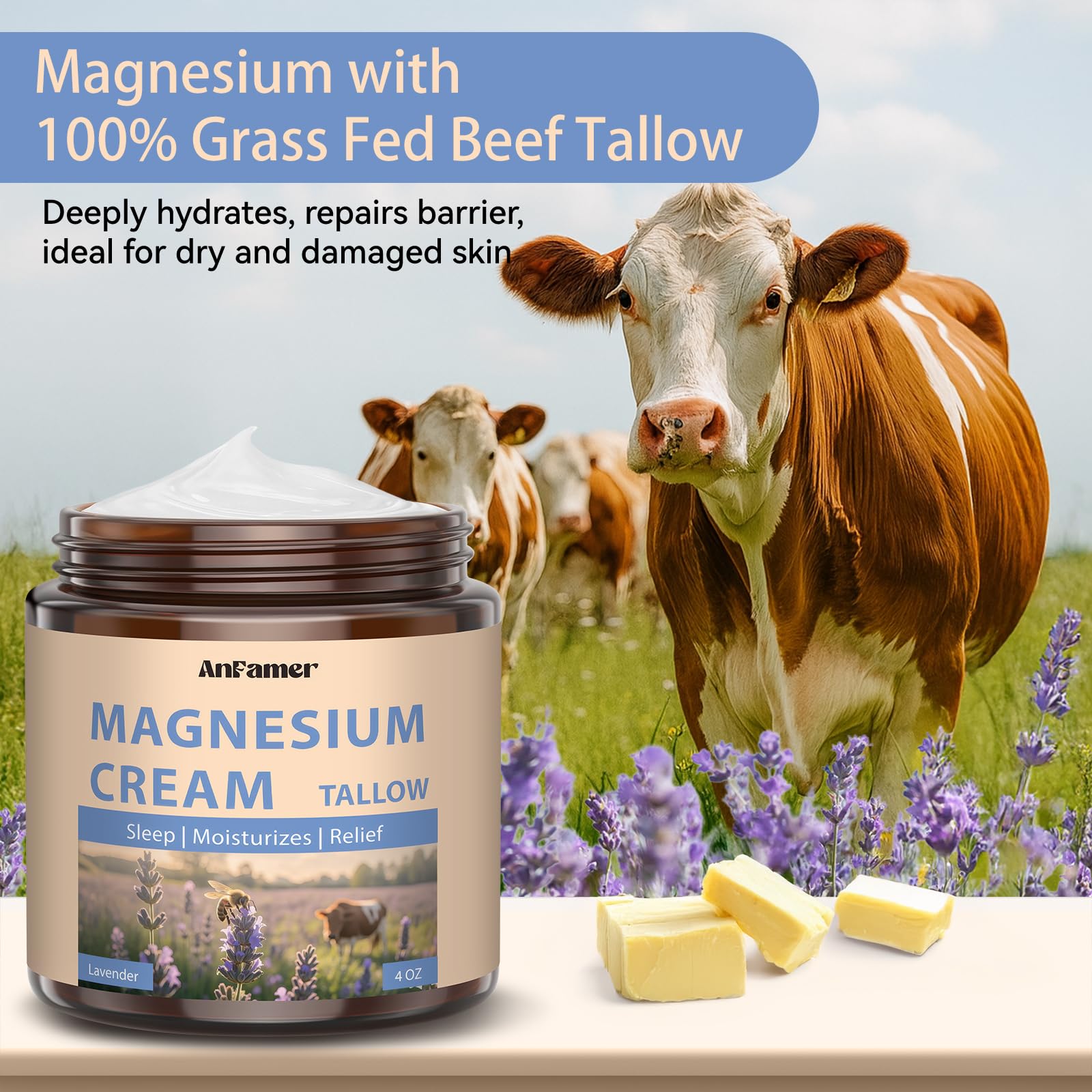 AnFamer Magnesium Cream for Sleep — Lavender Nighttime Hydration & Muscle Soothing