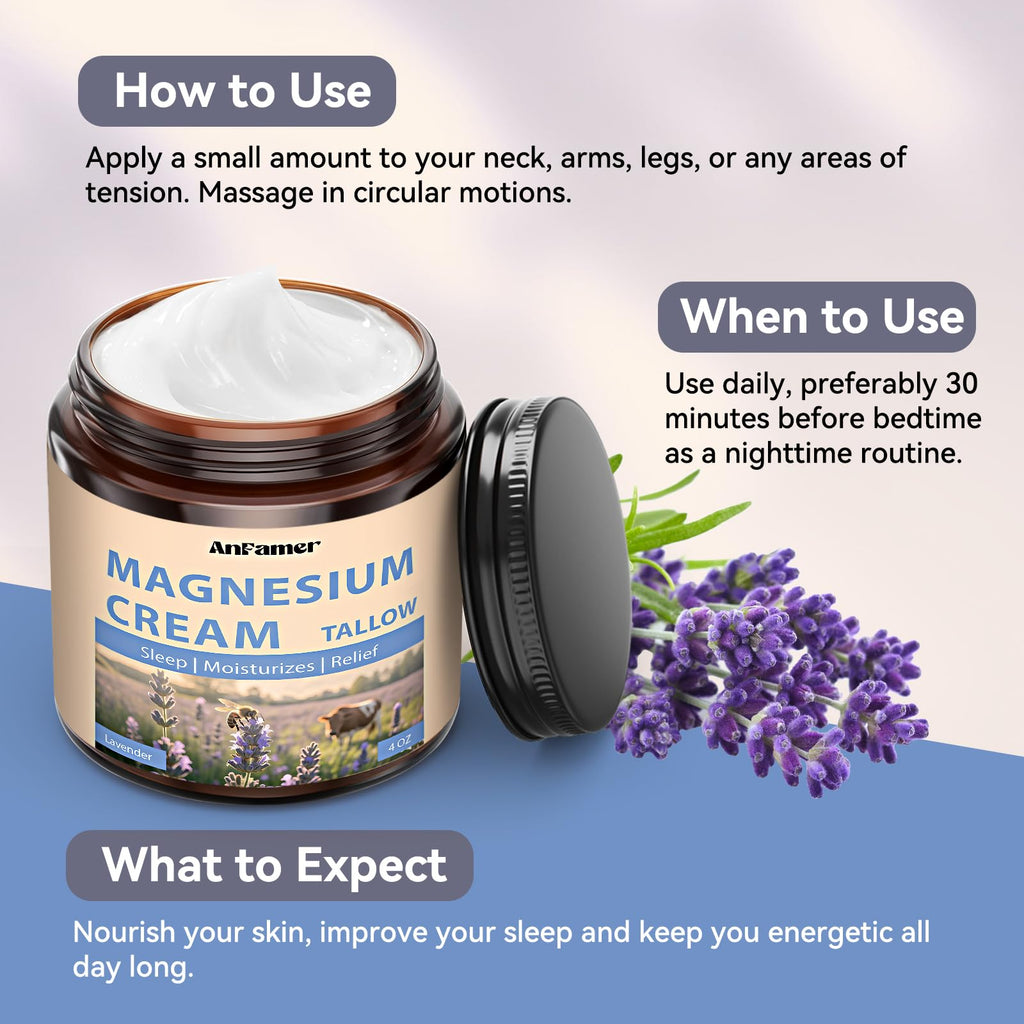 AnFamer Magnesium Cream for Sleep — Lavender Nighttime Hydration & Muscle Soothing