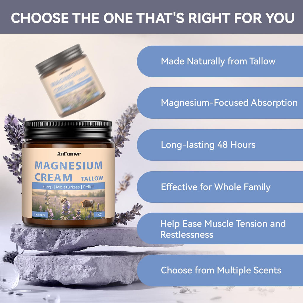 AnFamer Magnesium Cream for Sleep — Lavender Nighttime Hydration & Muscle Soothing