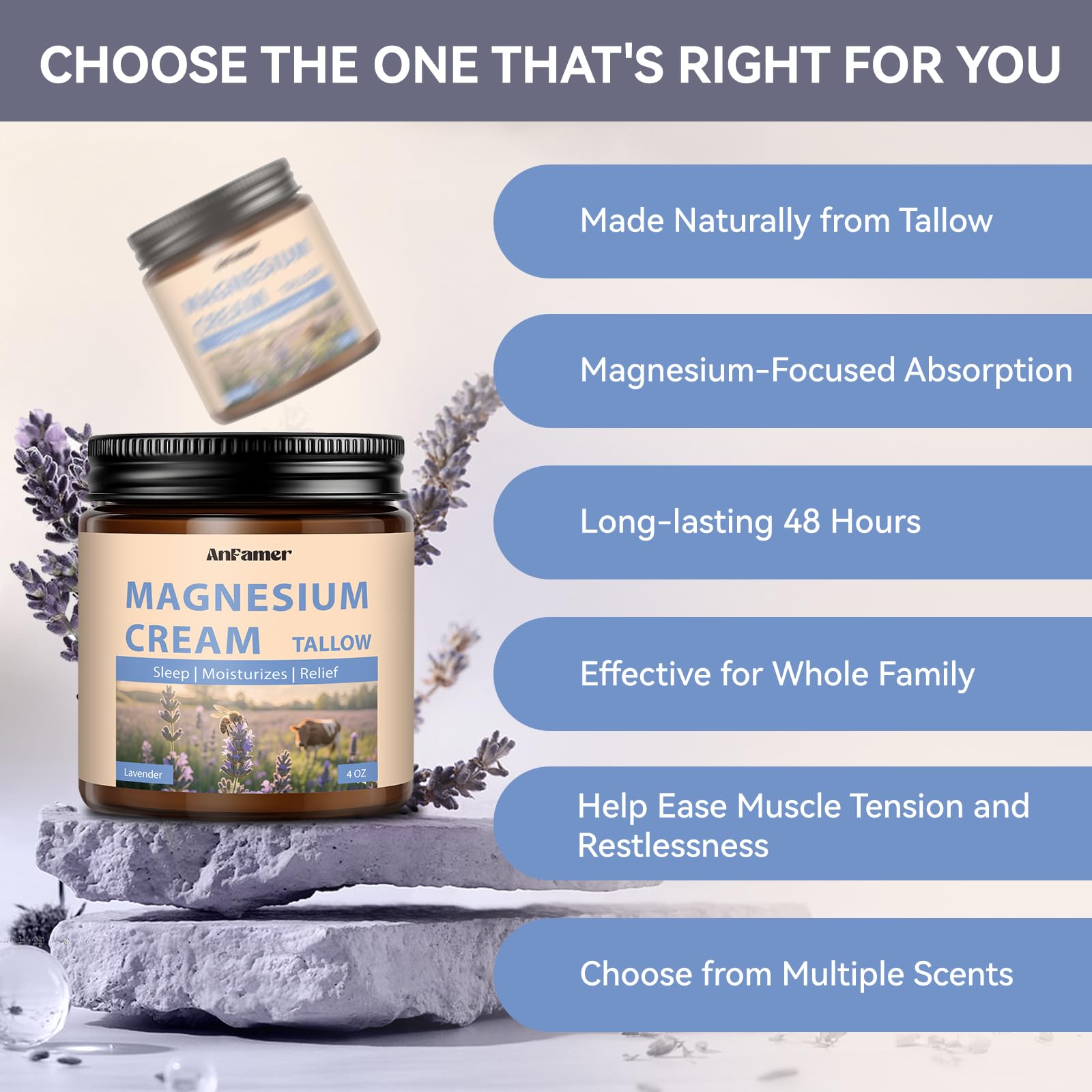 AnFamer Magnesium Cream for Sleep — Lavender Nighttime Hydration & Muscle Soothing