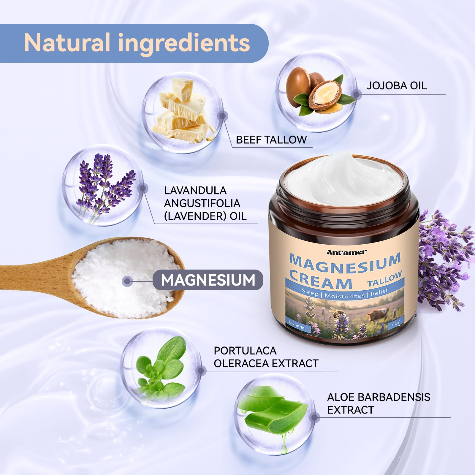 AnFamer Magnesium Cream for Sleep — Lavender Nighttime Hydration & Muscle Soothing