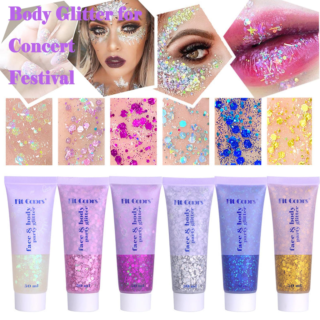 Angels Beauty Body Glitter Gel – 50ml Chunky Sequins for Face & Body (White, Pink, Gold, Green, Red)