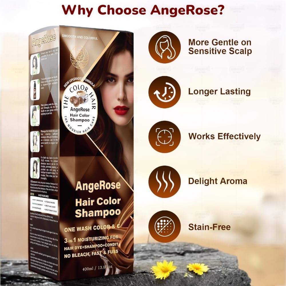AngeRose Hair Dye Shampoo 3-in-1 Chestnut Brown 400 ml
