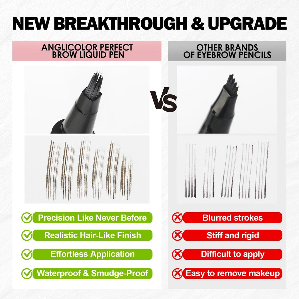 Anglicolor Microblading Eyebrow Pen – Quick-Dry, Natural Hair-Like Strokes, Long-Lasting (04 Black)