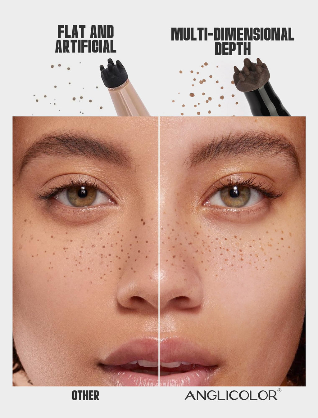 Anglicolor 2 in 1 Freckle Pen with Blush – Quick-Drying, Waterproof Freckles & Silky Liquid Blush (01 Light Brown + Soft Nude Pink)