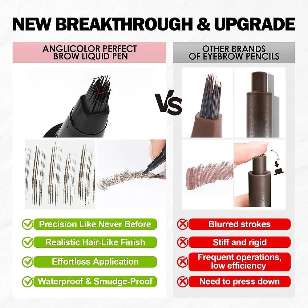 Anglicolor Microblading Eyebrow Pen – Quick-Dry, Natural Hair-Like Strokes, Long-Lasting (04 Black)