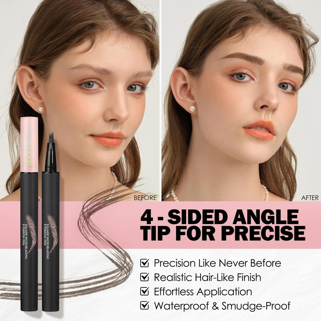 Anglicolor Microblading Eyebrow Pen – Quick-Dry, Natural Hair-Like Strokes, Long-Lasting (04 Black)