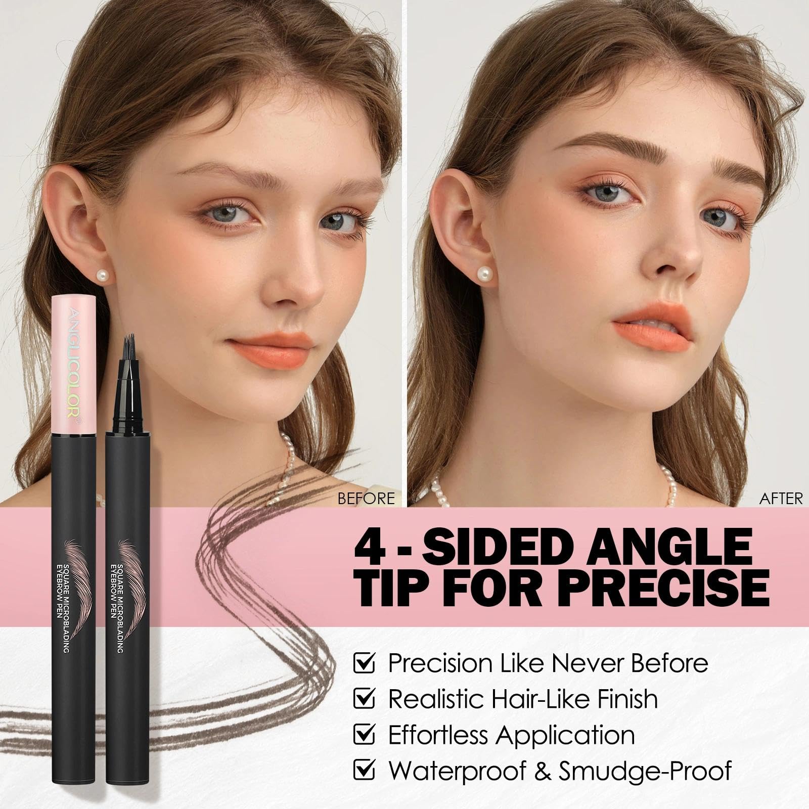 Anglicolor Microblading Eyebrow Pen – Quick-Dry, Natural Hair-Like Strokes, Long-Lasting (04 Black)