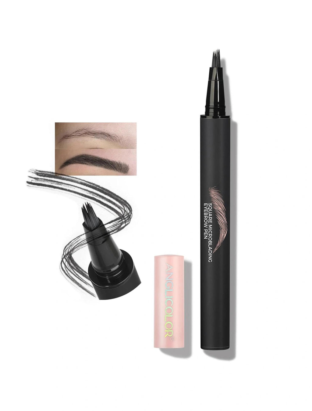 Anglicolor Microblading Eyebrow Pen – Quick-Dry, Natural Hair-Like Strokes, Long-Lasting (04 Black)