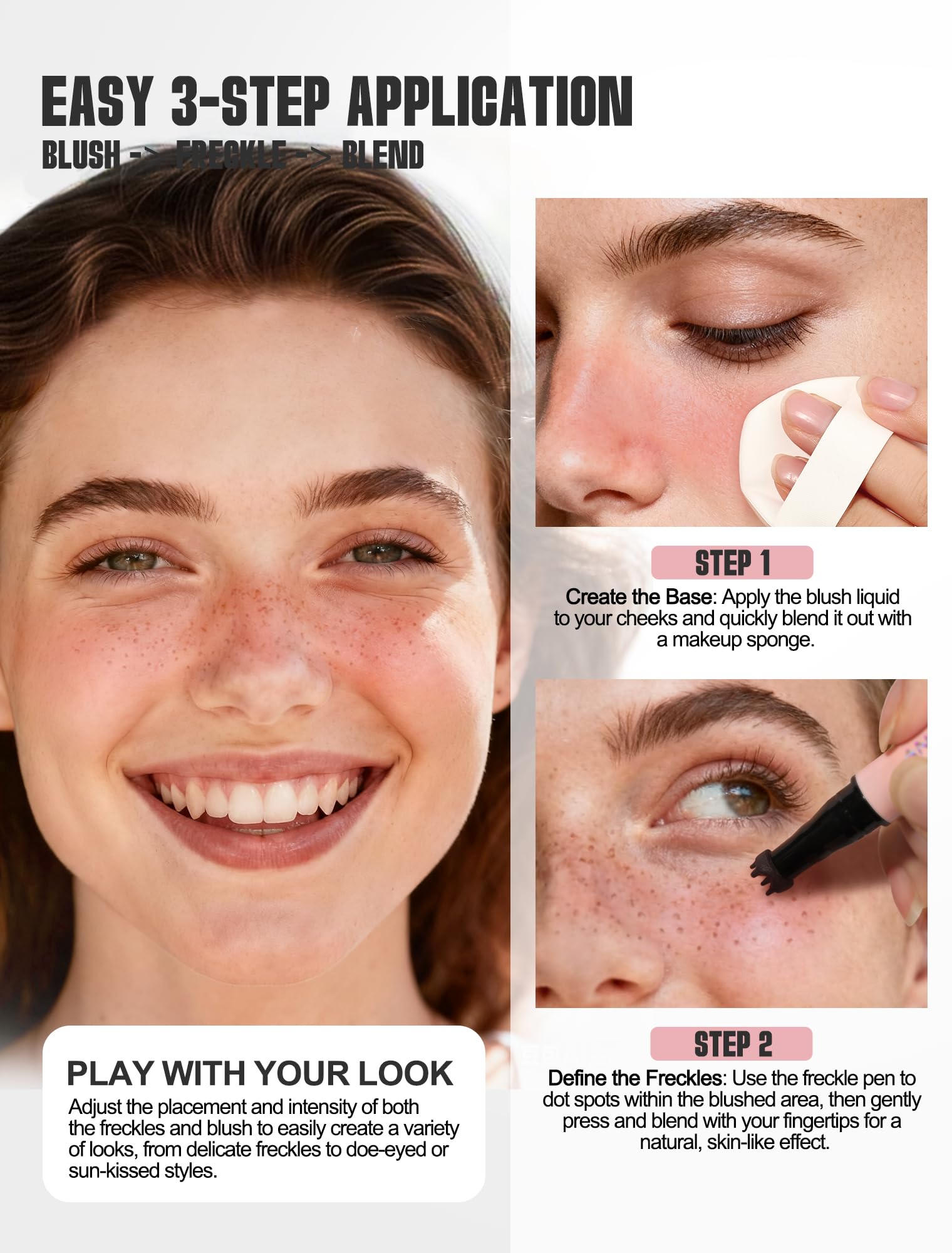 Anglicolor 2 in 1 Freckle Pen with Blush – Quick-Drying, Waterproof Freckles & Silky Liquid Blush (01 Light Brown + Soft Nude Pink)
