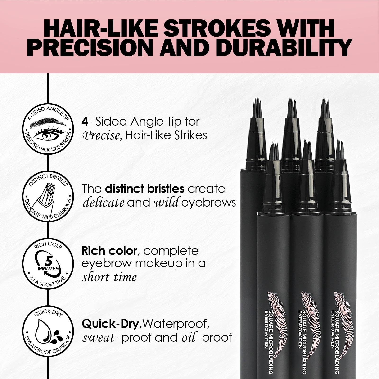 Anglicolor Microblading Eyebrow Pen – Quick-Dry, Natural Hair-Like Strokes, Long-Lasting (04 Black)