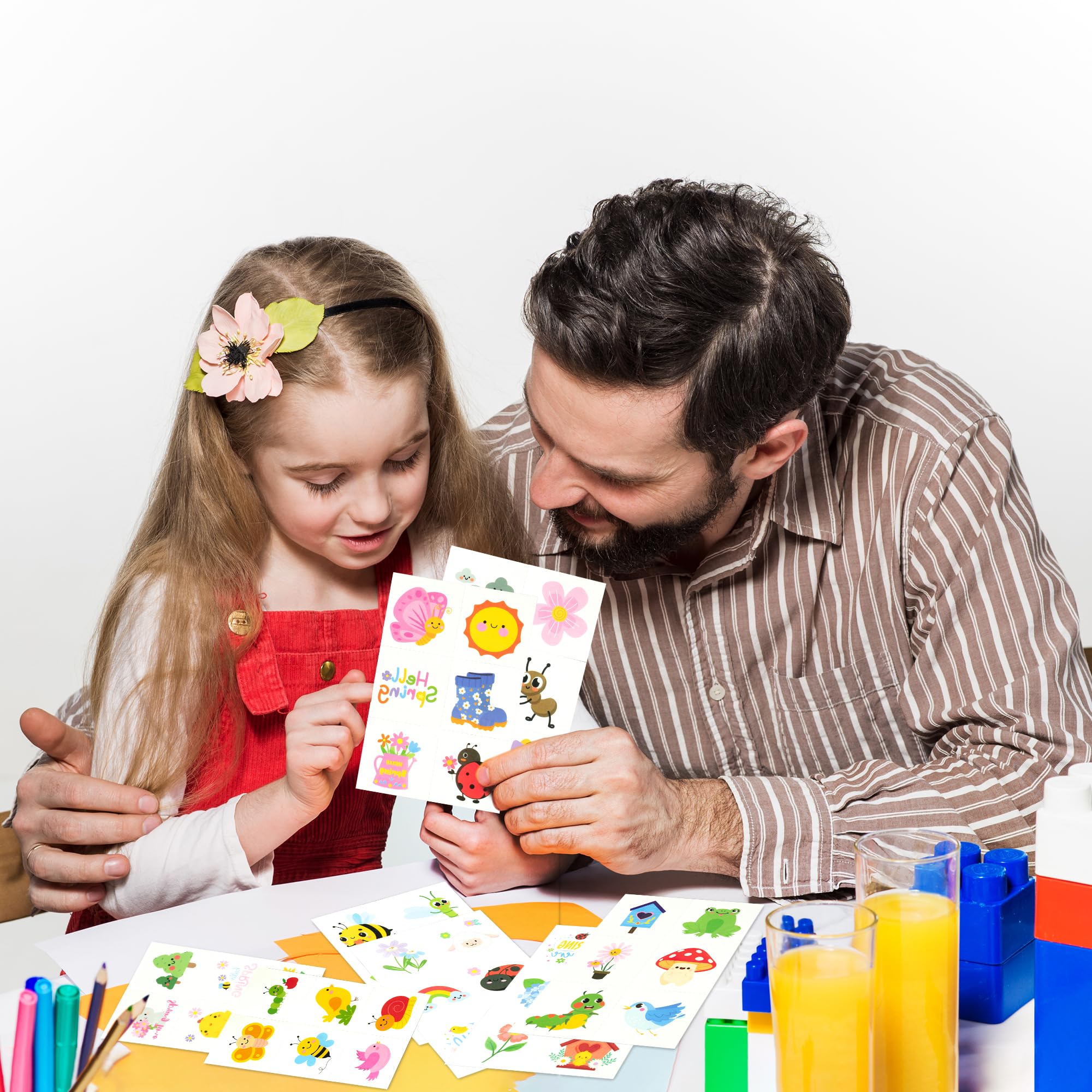 ANGOLIO Spring Themed Temporary Tattoos – 24 Large Animal Patterns for Kids' Parties & Classroom Rewards