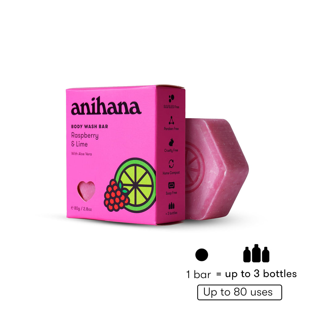 ANIHANA Body Wash Bar – Coconut Oil & Aloe Vera, Raspberry & Lime Scent | 2.8 oz