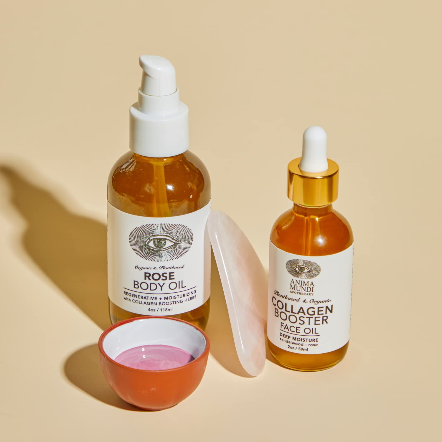Anima Mundi Apothecary Rose Body Oil – Adaptogenic Collagen Formula with Moringa & Jojoba (4oz / 118ml)