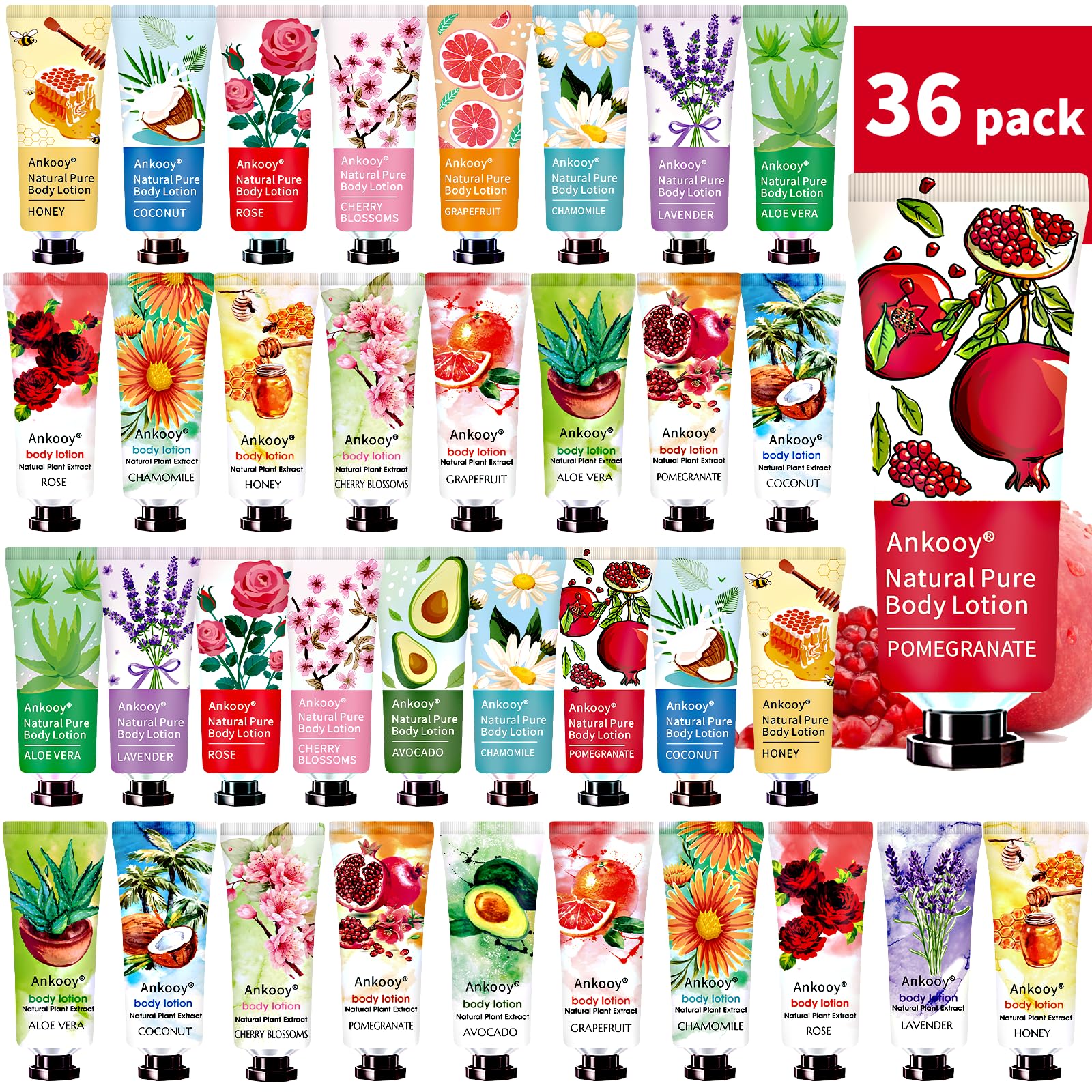 ANKOOY 36-Pack Body Lotion Gift Set | 10 Fragrances, Travel-Size Hydration