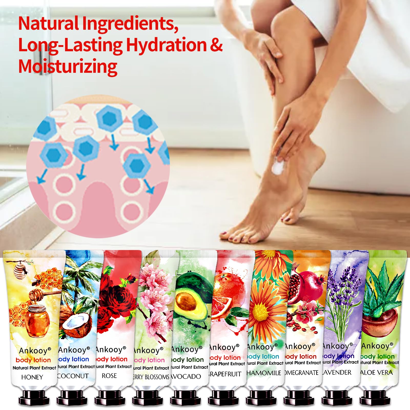ANKOOY 36-Pack Body Lotion Gift Set | 10 Fragrances, Travel-Size Hydration