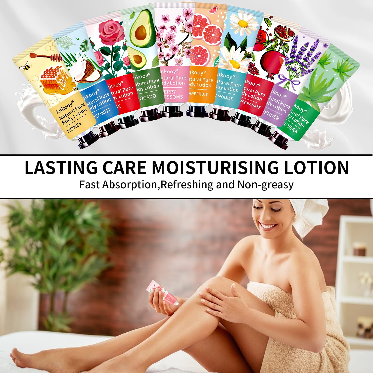 ANKOOY 36-Pack Body Lotion Gift Set | 10 Fragrances, Travel-Size Hydration