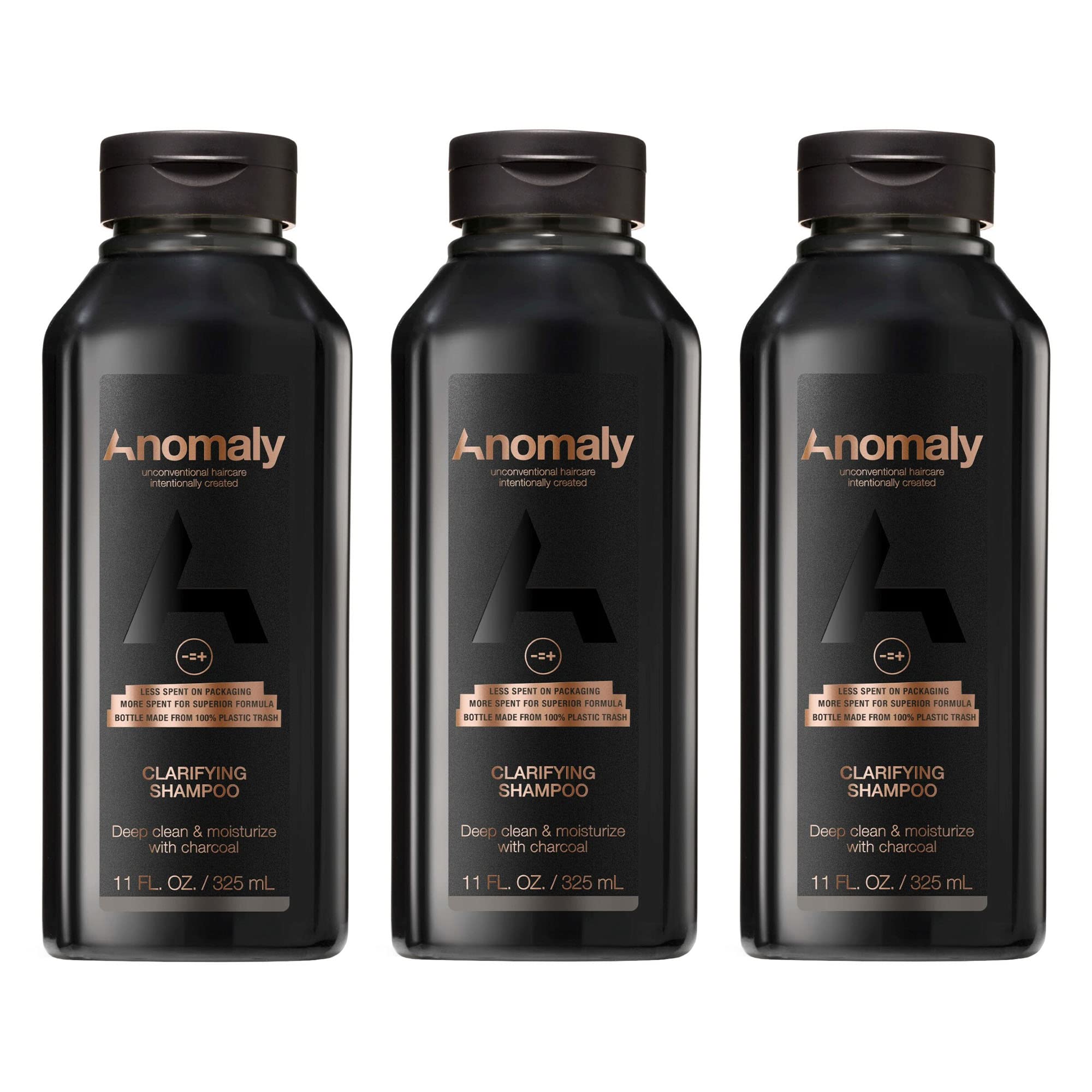 Anomaly Vegan Eucalyptus Charcoal Clarifying Shampoo – Build-Up Removal, Sulfate & Paraben Free, Eco Packaging from Ocean Plastic (Pack of 3)