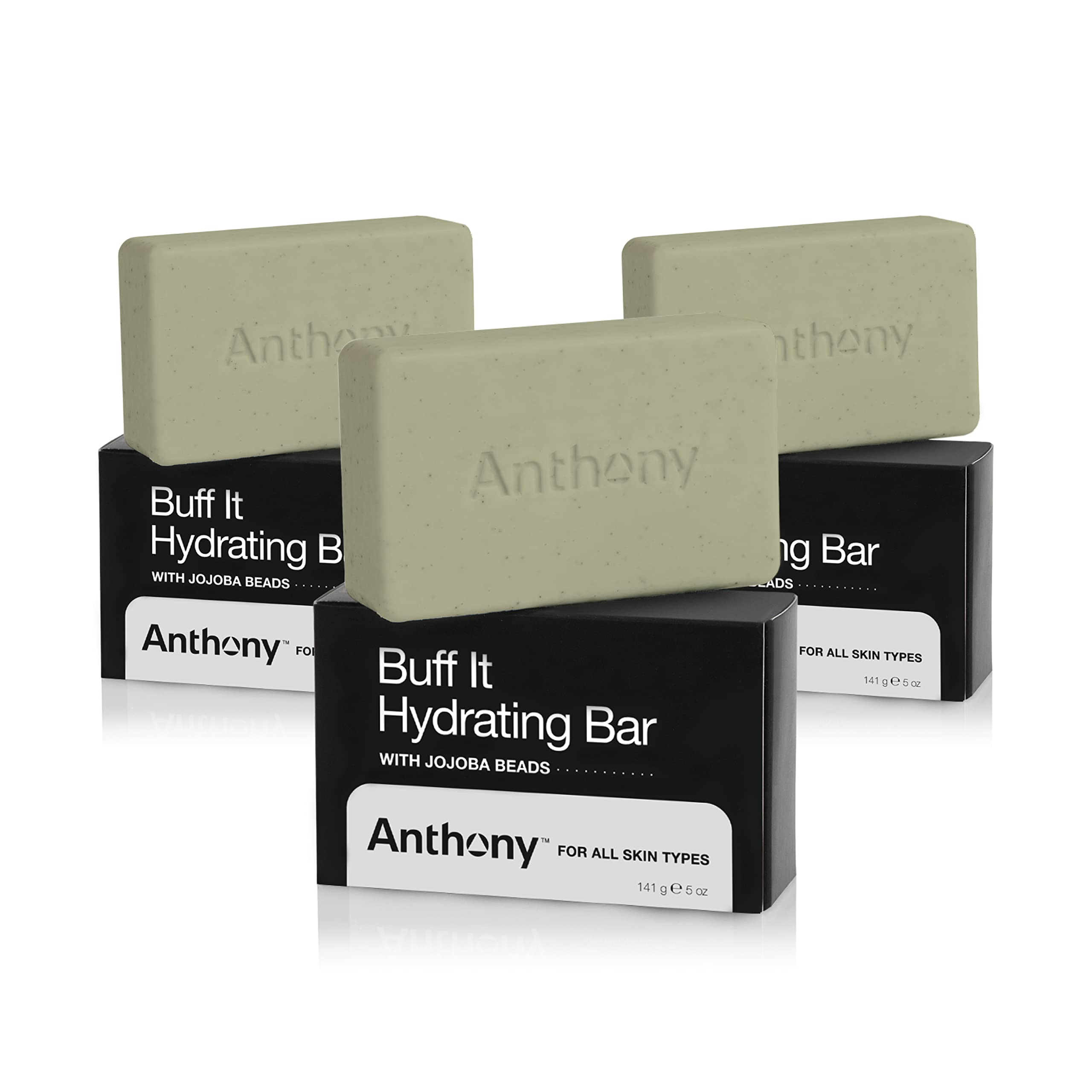 Anthony Buff It Hydrating Soap Bar – 3-Pack (5 oz Each) with Jojoba Beads