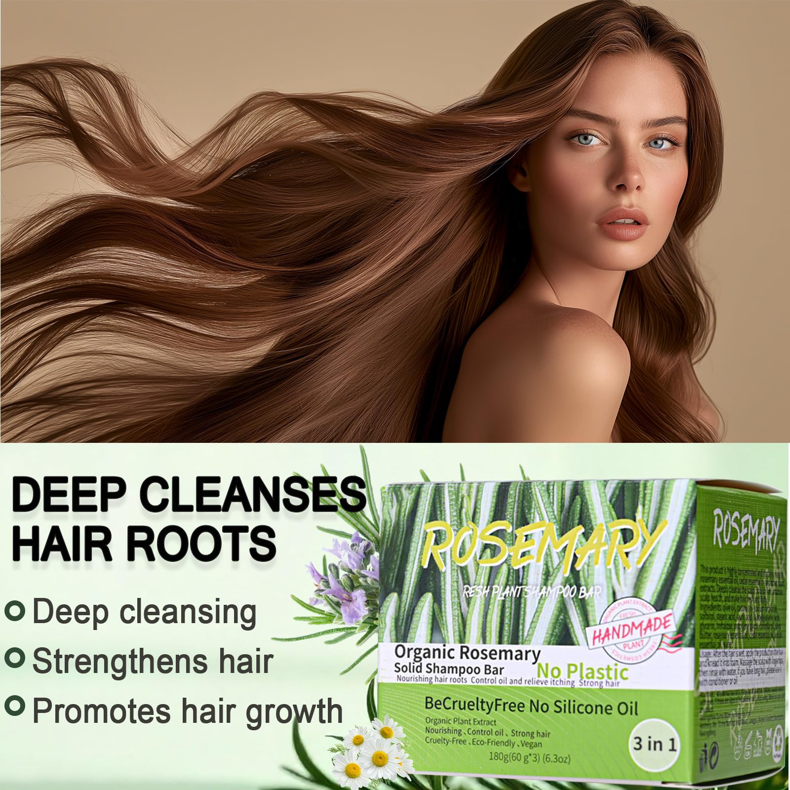 Anweina 3-Pack Rosemary Hair Shampoo Bar | Deep Cleansing, Oil Control & Strength for Thinning Hair