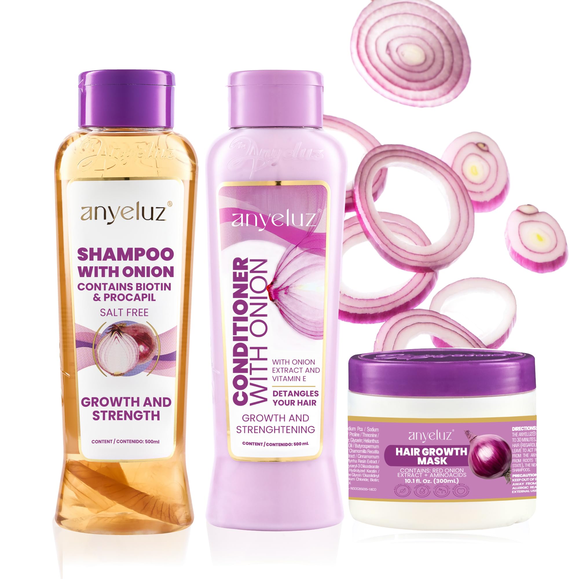 ANYELUZ Onion Shampoo, Conditioner & Hair Mask Set – Oil Control, Color Protection, Nourishment