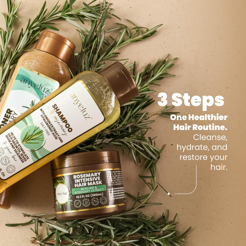 ANYELUZ Rosemary Shampoo, Conditioner & Hair Mask Set – Hyaluronic Acid & Natural Extracts for All Hair Types