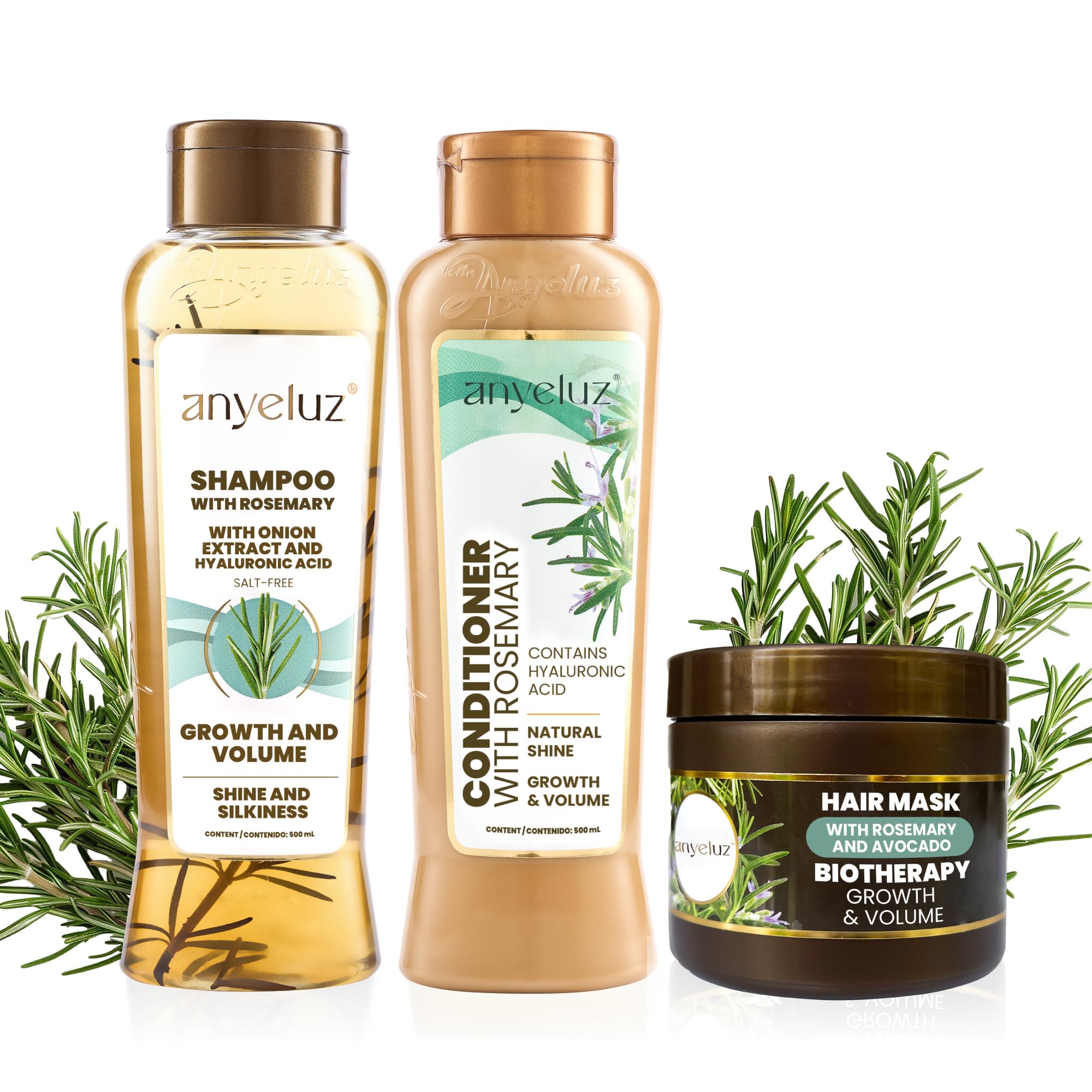 ANYELUZ Rosemary Shampoo, Conditioner & Hair Mask Set – Hyaluronic Acid & Natural Extracts for All Hair Types
