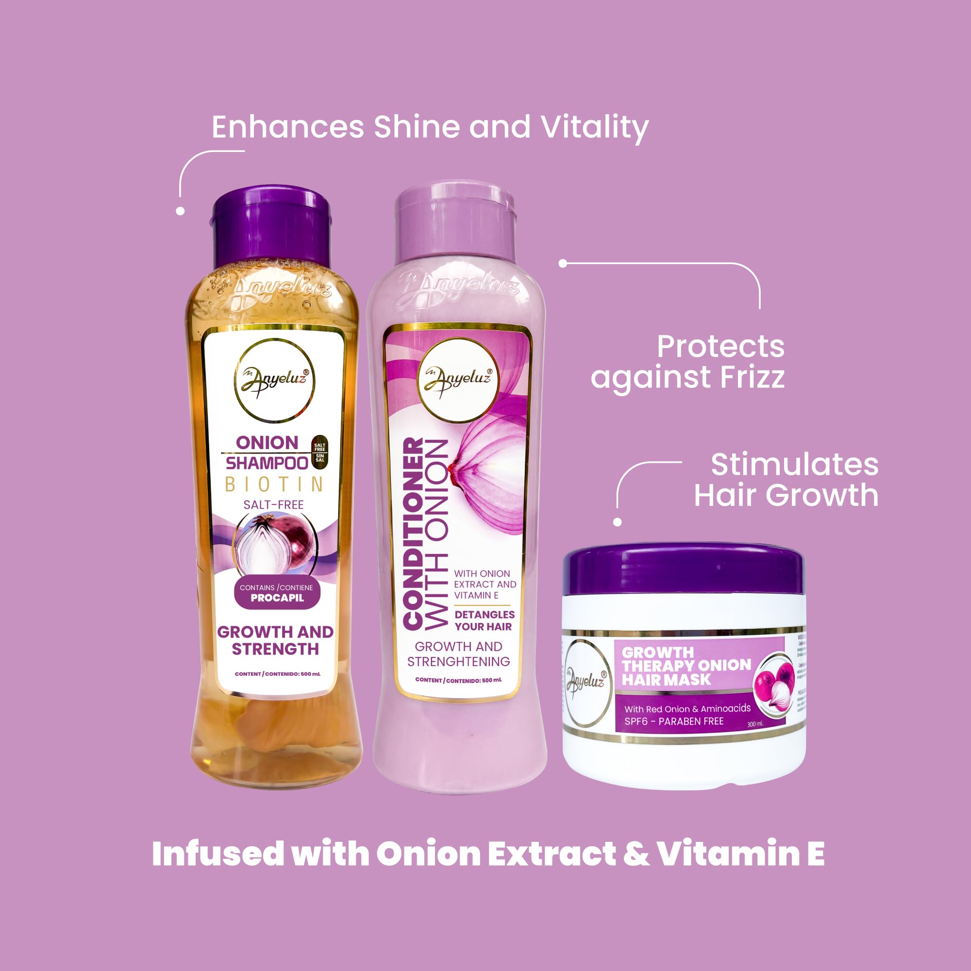 ANYELUZ Onion Shampoo, Conditioner & Hair Mask Set – Oil Control, Color Protection, Nourishment