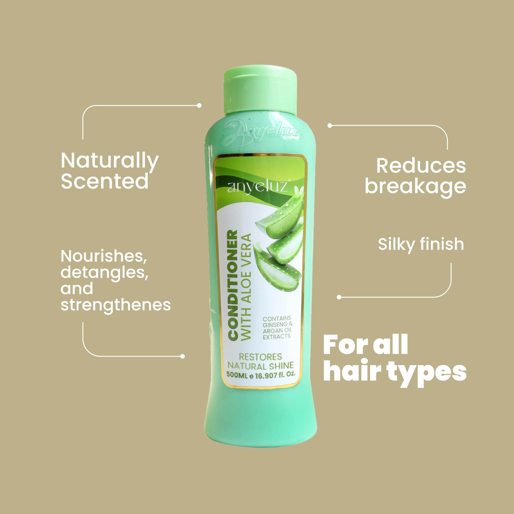 ANYELUZ Aloe Vera Argan Oil Conditioner — Hydrating, Lightweight Detangler for All Hair Types