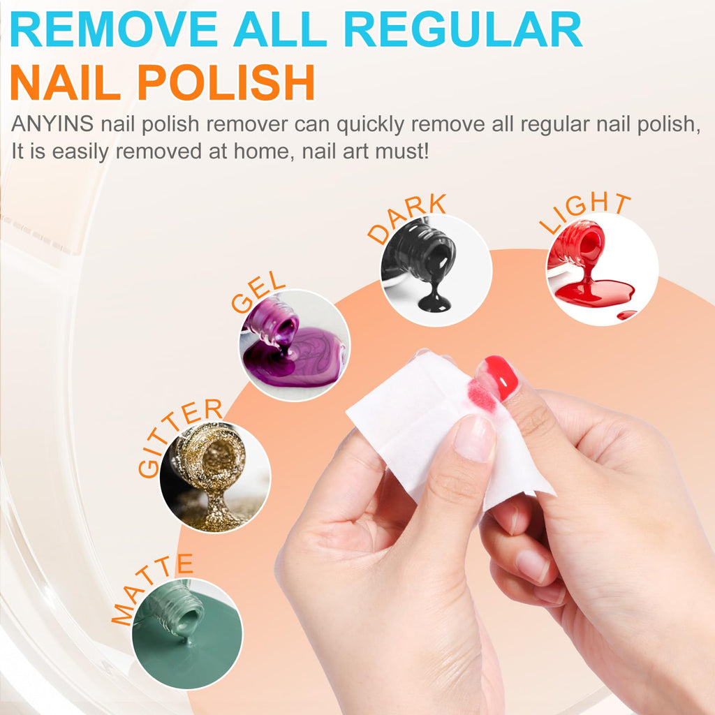 ANYINS Nail Polish Remover Pads – 200PCS, Acetone-Free Wipes with Nourishing Oils
