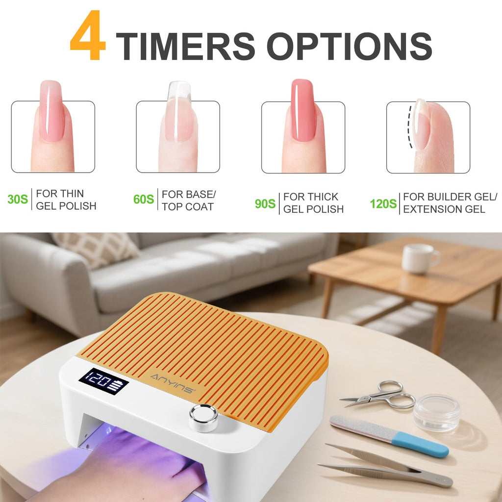 ANYINS UV Nail Lamp 120W – Cordless Gel Nail Light with Auto-Sensor