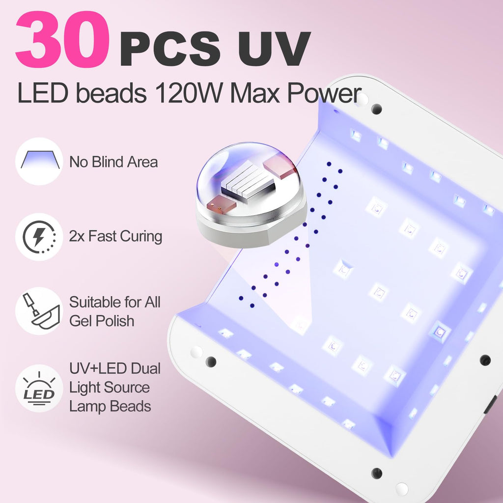 ANYINS UV Nail Lamp 120W – Fast, Even Gel Curing, Cordless with Auto-Sensor | Pink