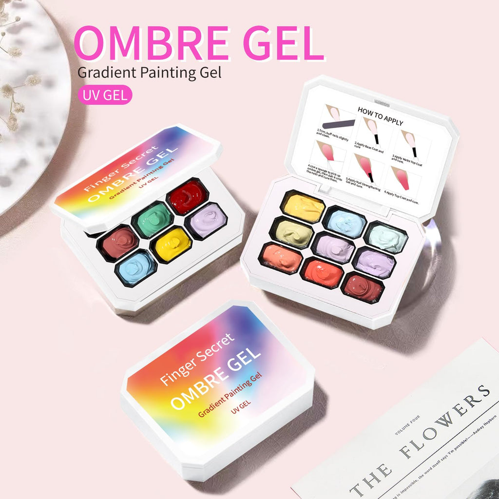 AOBOO Ombre Gel Nail Polish Kit – 9-Color Gradient Blush, Nail Sponges & Tools for At-Home Nail Art