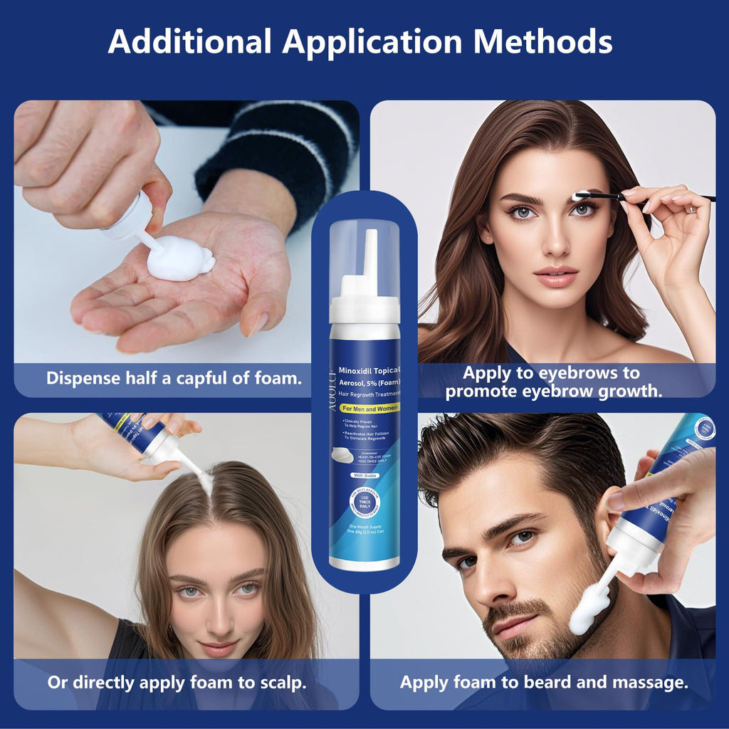 AOOLCF 5% Minoxidil Foam with Biotin – Hair Growth Treatment for Men and Women, 6.33 oz (3-Month Supply)