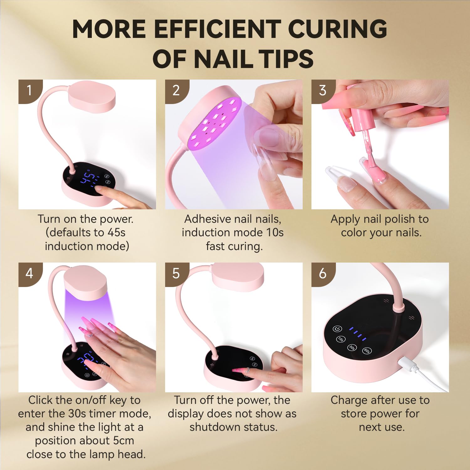 AORAEM UV Nail Lamp | Gooseneck Mini 36W Rechargeable LED, 4 Timers & Auto Sensor, Pink