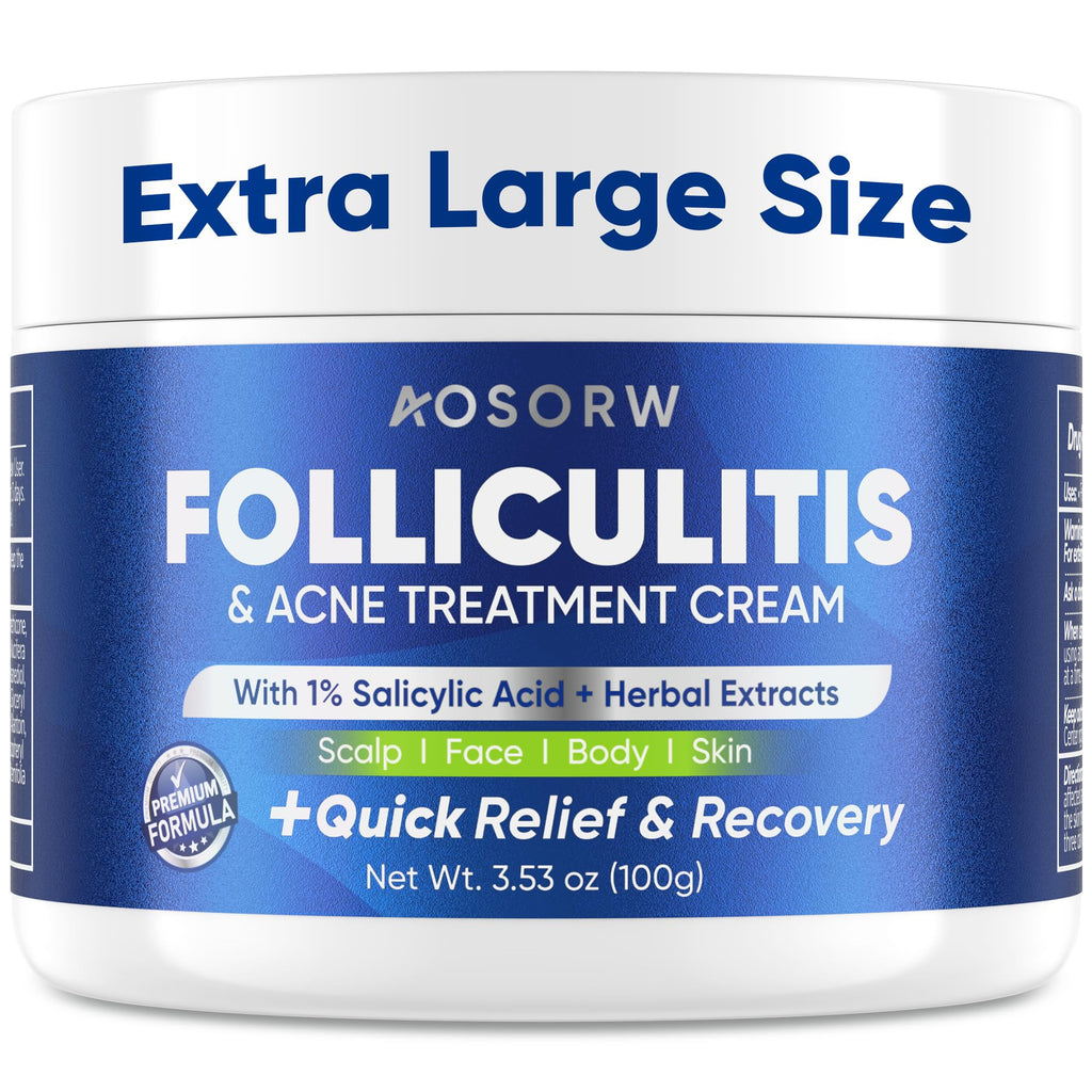 AOSORW Folliculitis & Acne Treatment Cream – 1% Salicylic Acid & Herbal Extracts, 100g