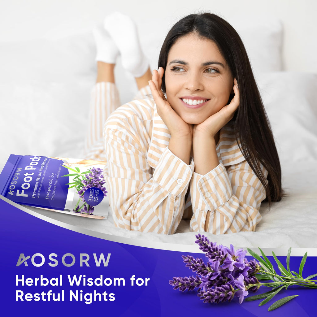 AOSORW Natural Foot Pads - Lavender & Bamboo Vinegar | Soothing Nighttime Ritual (30 Pads)