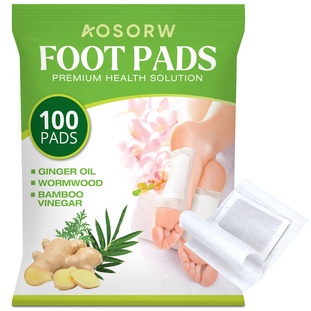 AOSORW Natural Herbal Foot Pads Ginger Oil and Bamboo Charcoal 100 Pads Pack - Overnight Foot Care