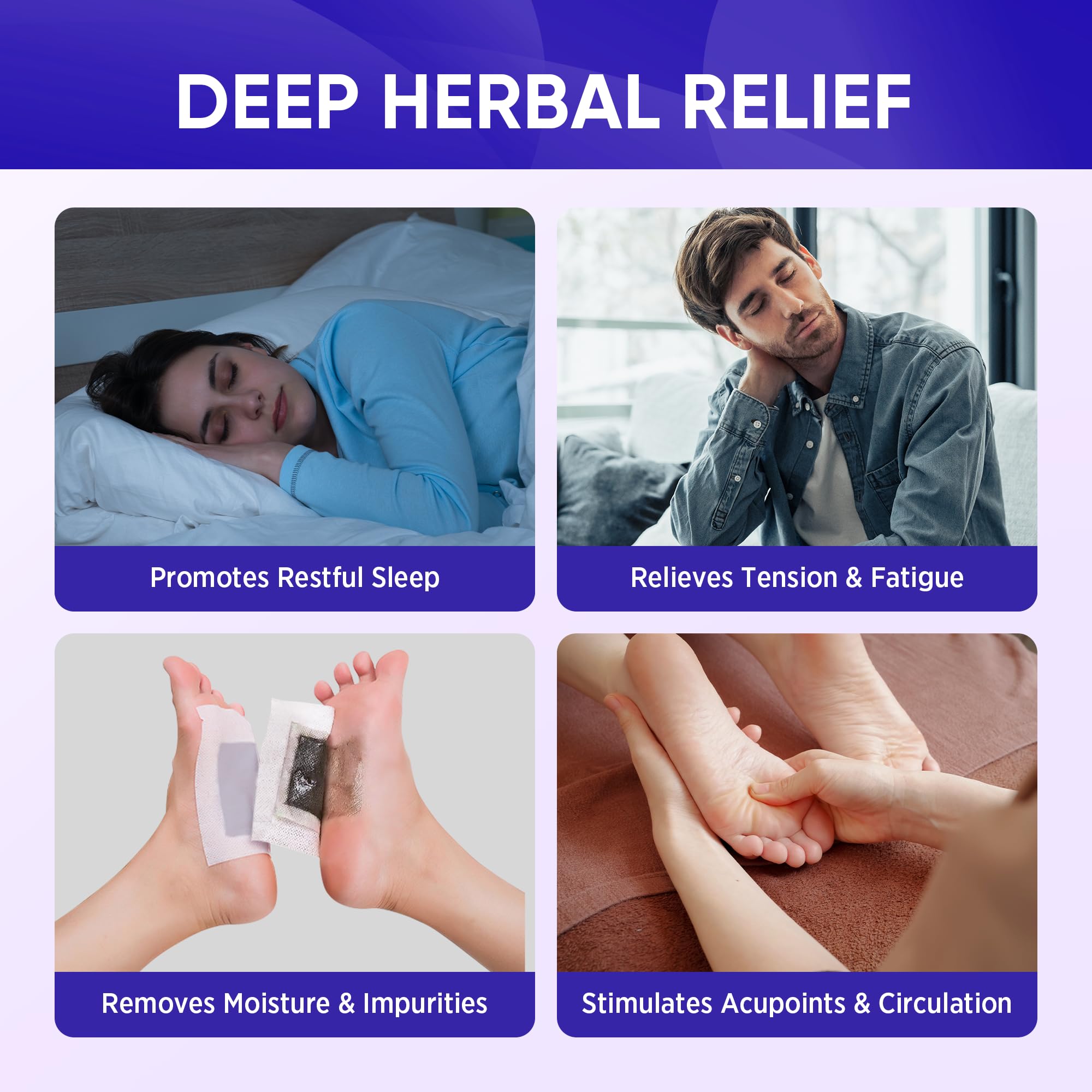 AOSORW Natural Foot Pads - Lavender & Bamboo Vinegar | Soothing Nighttime Ritual (30 Pads)