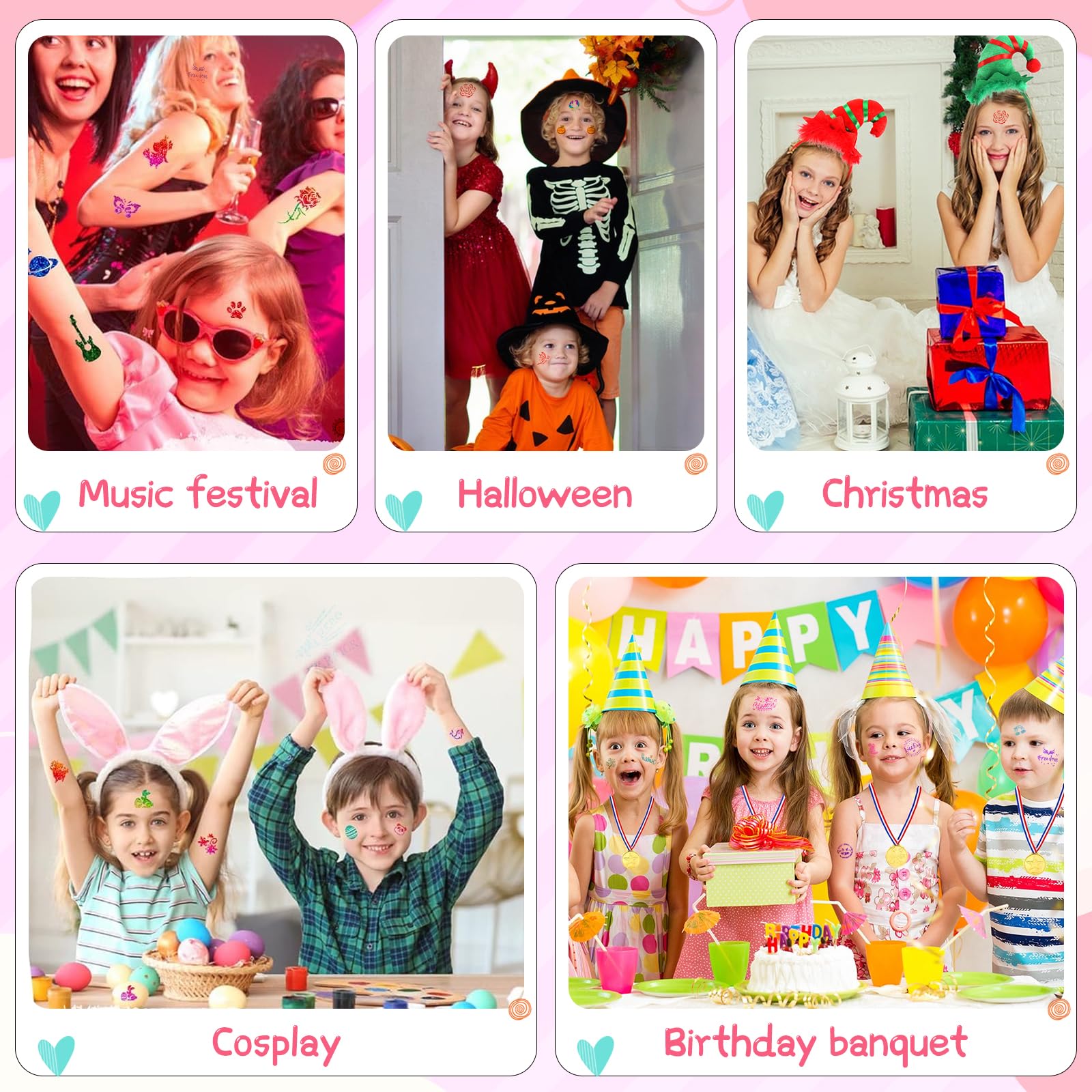 Aottom Temporary Glitter Tattoo Kit for Kids – 220 Templates, 70+ Stickers, 36 Glitter Colors, 3 Glues, 5 Brushes