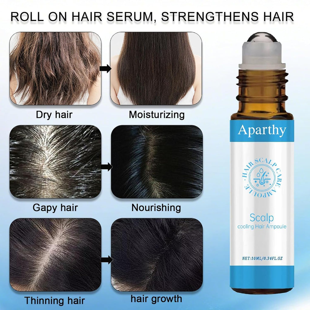 Aparthy Hair Growth Roll-On Serum – Advanced Menthol & Camellia Oleifera Seed Oil, 3-Pack, Non-Messy Rollerball for Men & Women