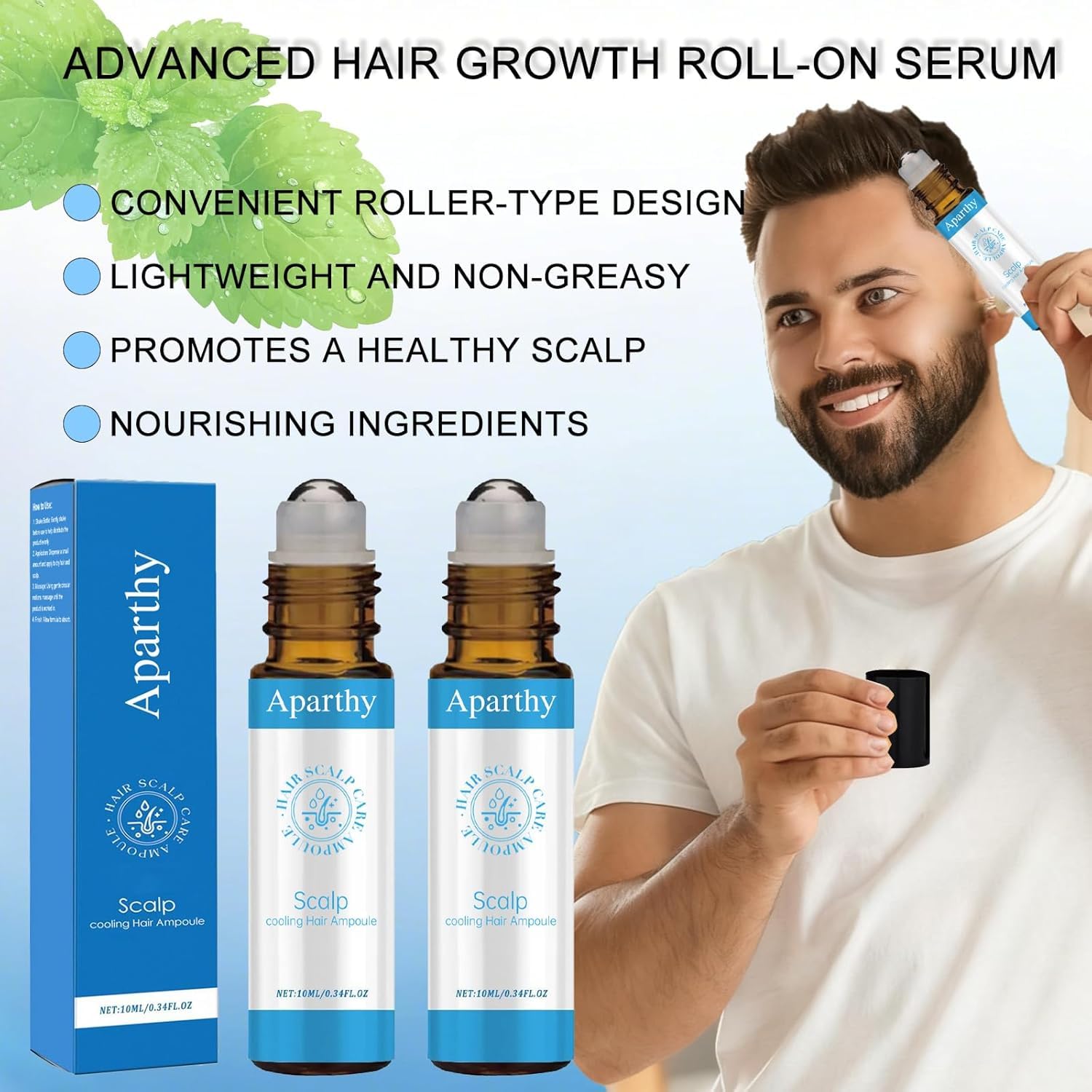 Aparthy Hair Growth Serum Roll On – Rosemary & Menthol, For Women & Men, 0.35 oz (10 ml)