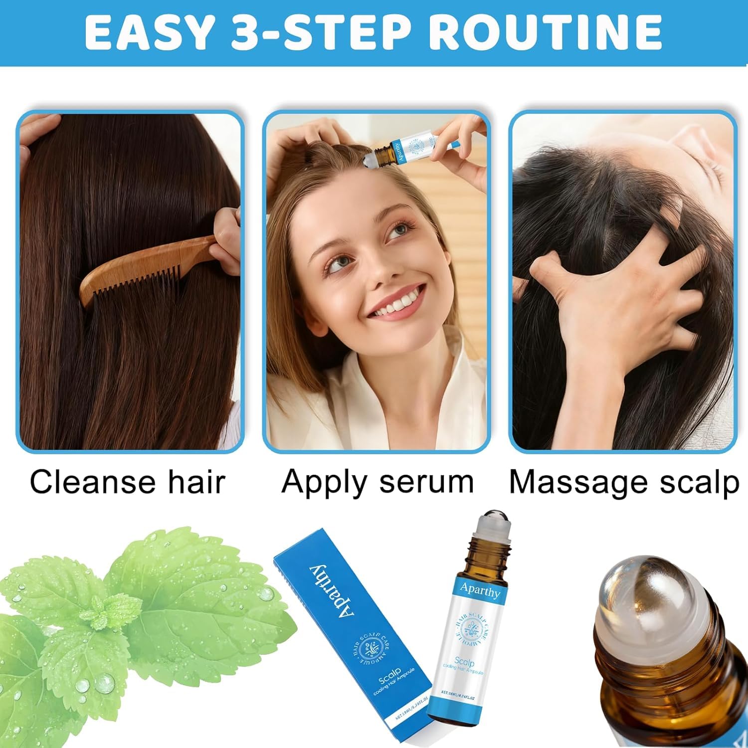 Aparthy Hair Growth Serum Roll On – Rosemary & Menthol, For Women & Men, 0.35 oz (10 ml)